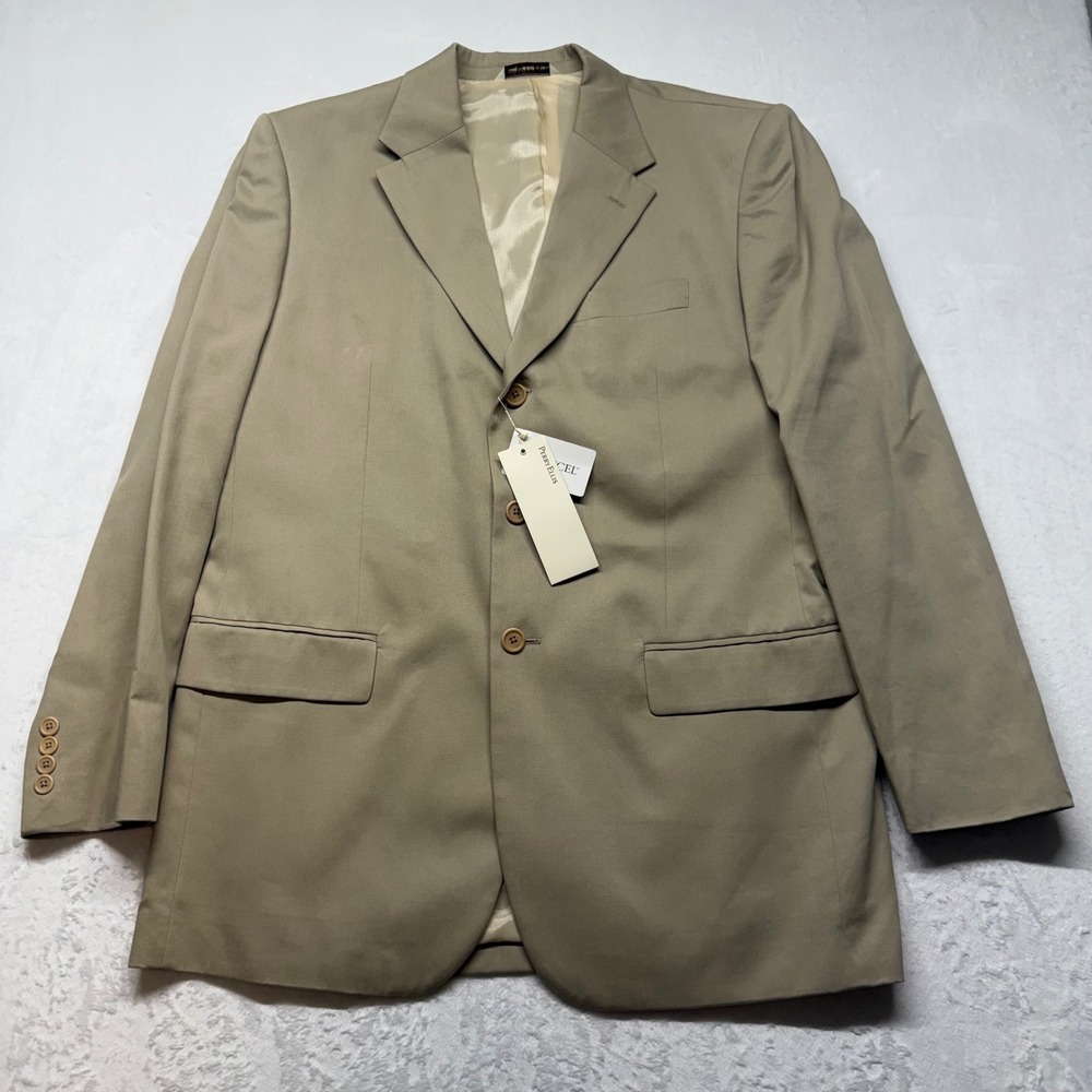 Perry Ellis Blazer 44R XL Tan Cotton Tencel Mens Sport Coat Business Casual NWT